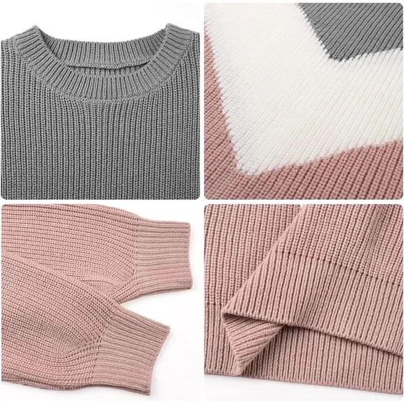 ❤️Womens Grey Sweaters Crewneck V Shaped Long  Sleeve Sweatshirt Winter Sweaters - Picture 8 of 8